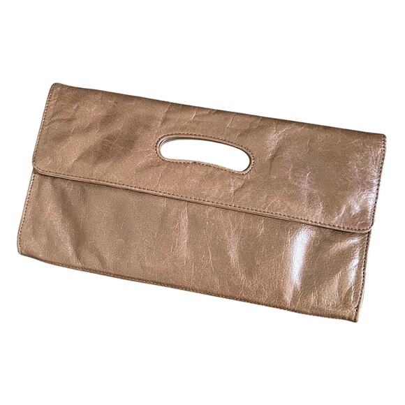Hobo International Brown Leather Katrina Clutch Fold Over Cutout Handle Envelope - Picture 16 of 16